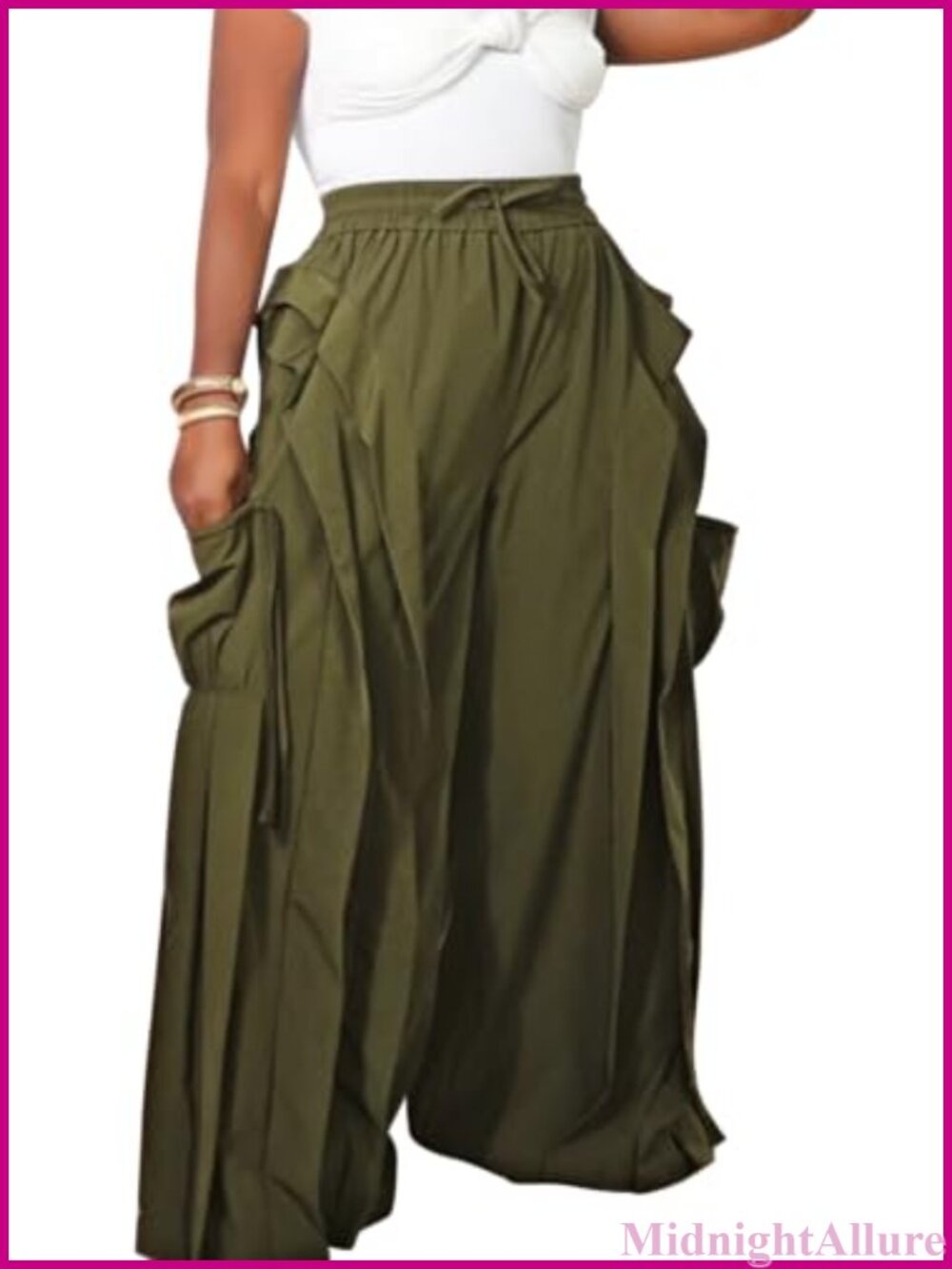 Women's Ruffle Patchwork Cargo Wide Leg Pants Polyester Blend